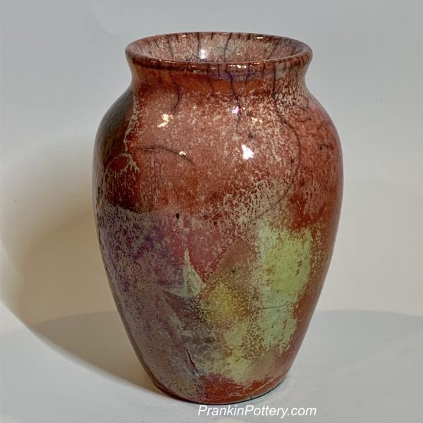 Raku Vase Flared Red & Gold